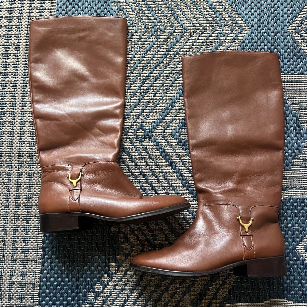 Preppy Americana Etienne Aigner leather upper chestnut light brown riding boot